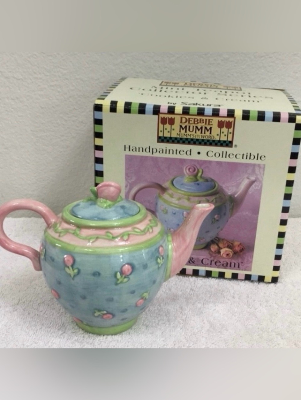 Debbie Mumm Pastel Cookies & Cream Ceramic Tea Pot Farmhouse Cottagecore Darling